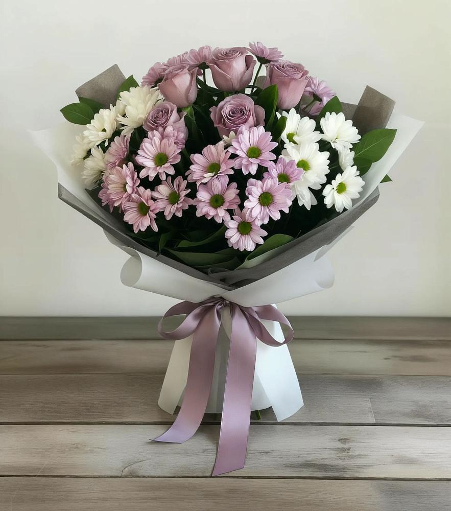 Букет цветов из: Хризантемы и Розы в Барково
