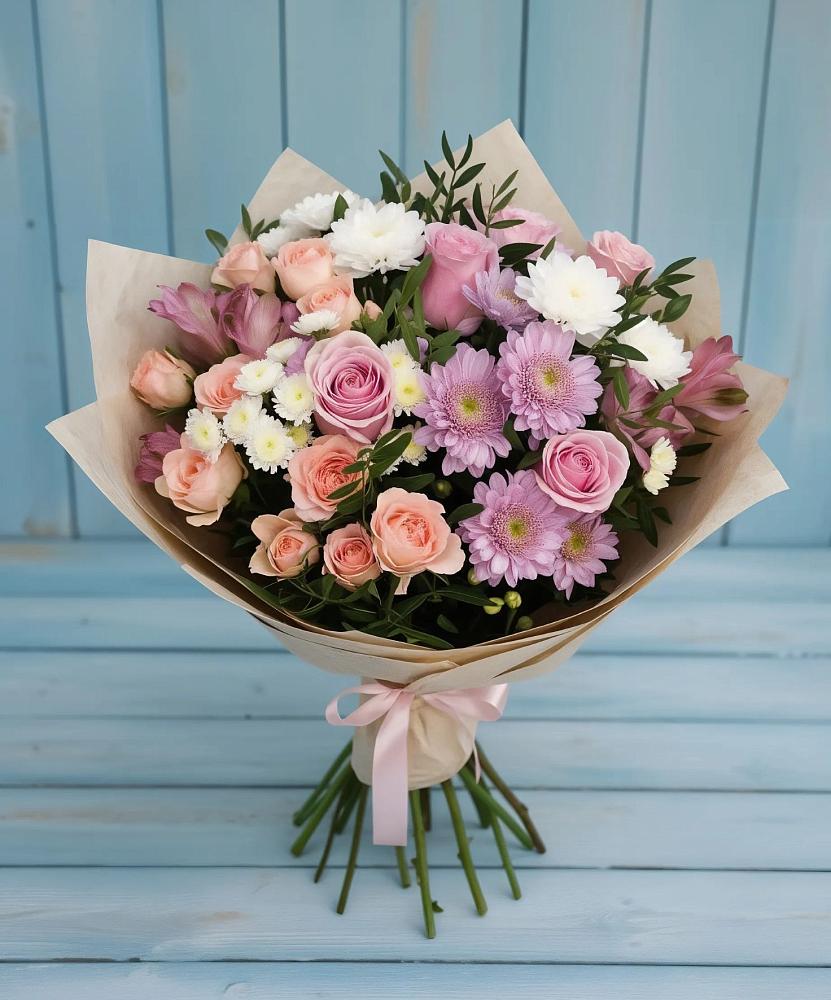 Букет цветов из: Хризантемы, Розы и Альстромерии в Барково