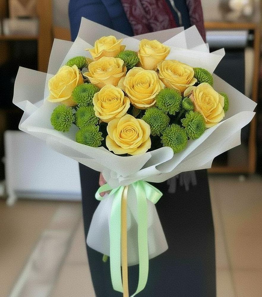 Букет цветов из: Хризантемы и Розы в Барково