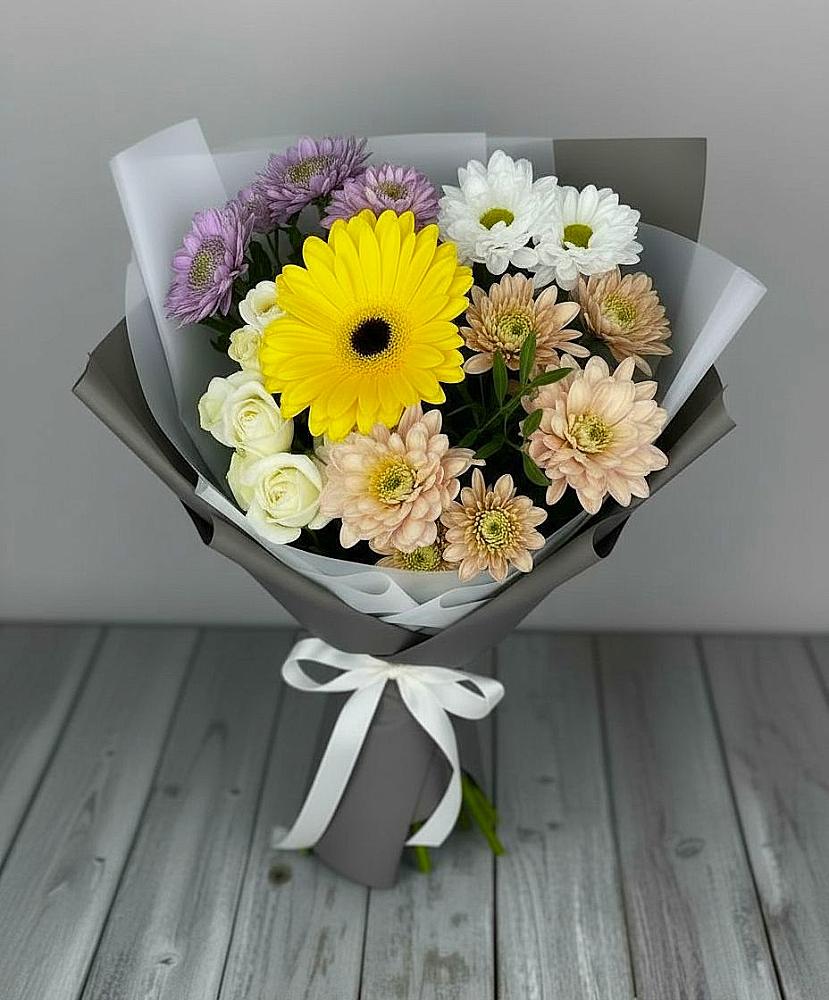 Букет цветов из: Розы, Герберы и Хризантемы в Барково