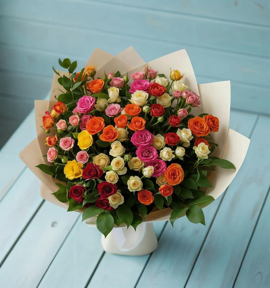 Букет Микс из разноцветных кустовых роз в Барково