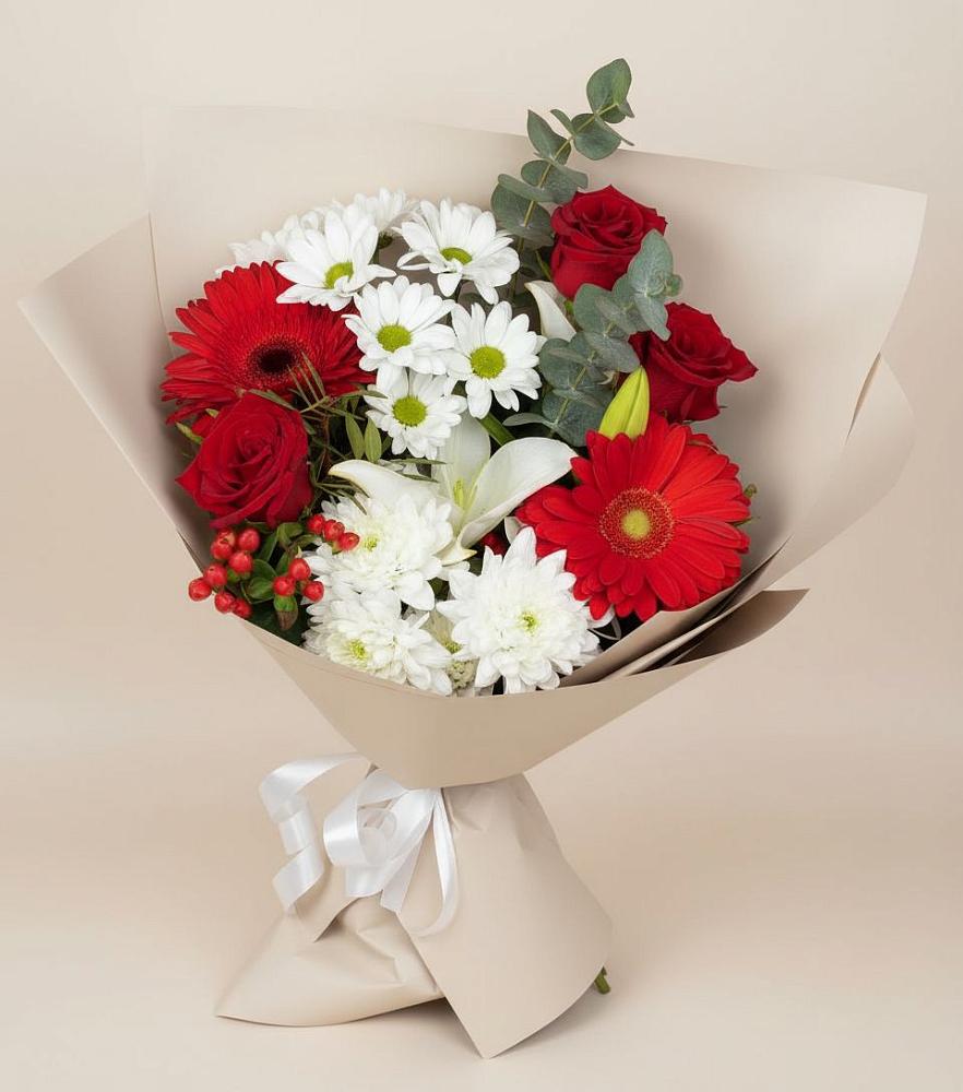 Букет цветов из: Розы, Хризантемы, Герберы и Лилии в Барково