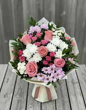 Букет цветов из:  Альстромерии, Гвоздики, Розы и Хризантемы в Барково