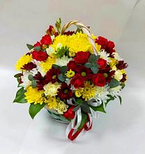 Цветочная композиция из Хризантемы и Розы в корзине в Барково