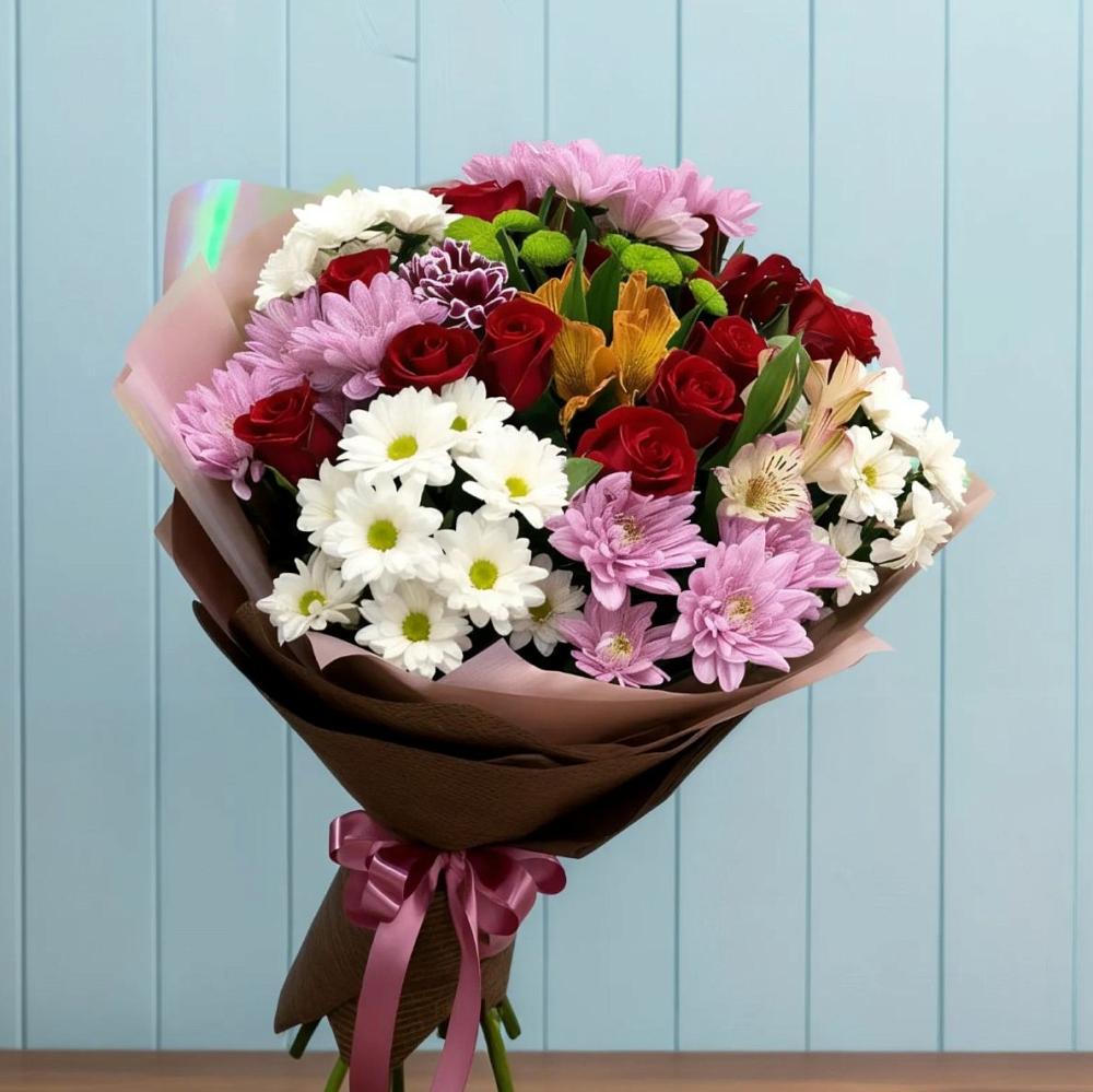 Букет цветов из: Розы, Хризантемы и Альстромерии в Барково