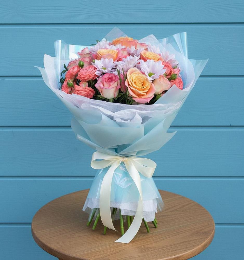 Букет цветов из: Хризантемы и Розы в Барково