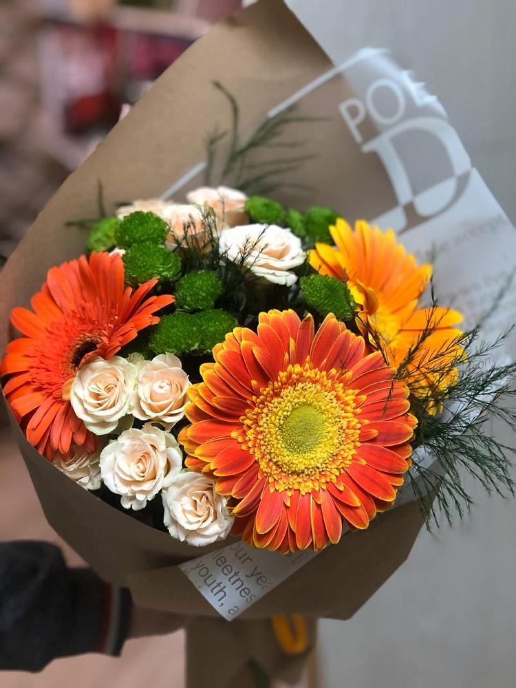 Букет цветов из: Герберы, Хризантемы и Розы в Барково